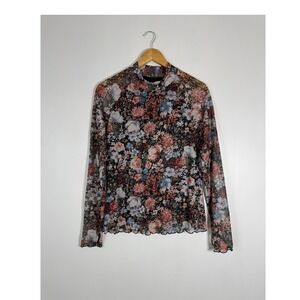 Cottagecore Dealmore Womens L Floral Mesh Mock Neck Top Multicolor Lettuce Edge